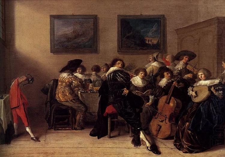 Merry company dining and making music, Anthonie Palamedesz